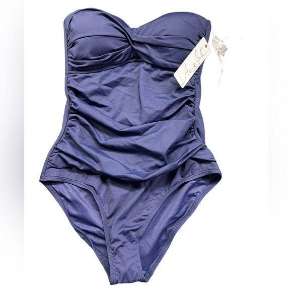 ANNE COLE womens navy blue one piece swimsuit w detachable straps strapless NWT - Picture 4 of 10